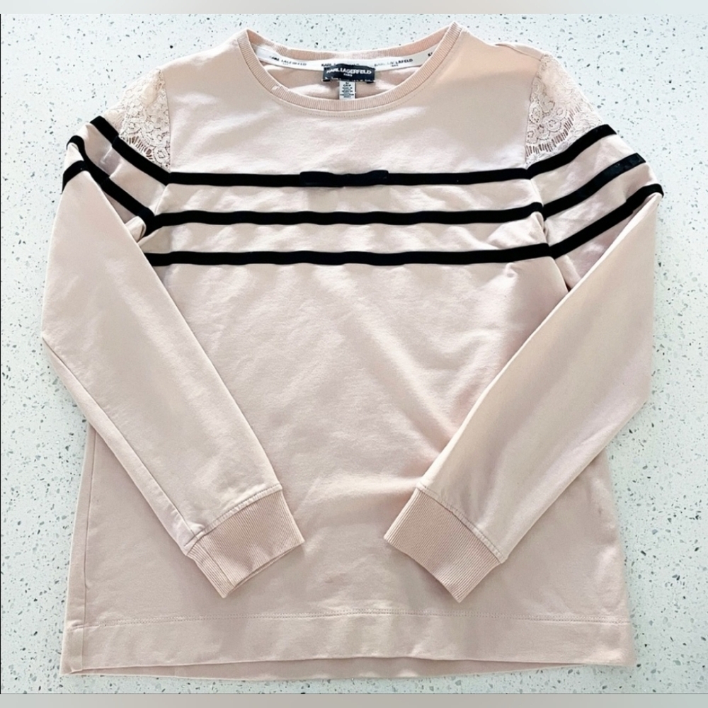 Karl Lagerfeld, striped pullover w/ lace detail